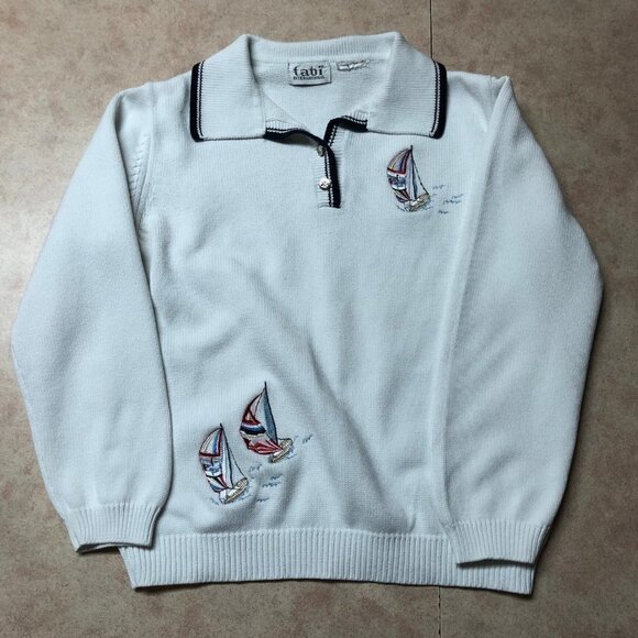 Tabi International Embroidered Sailing White Knit Pullover Sweater - Picture 3 of 10